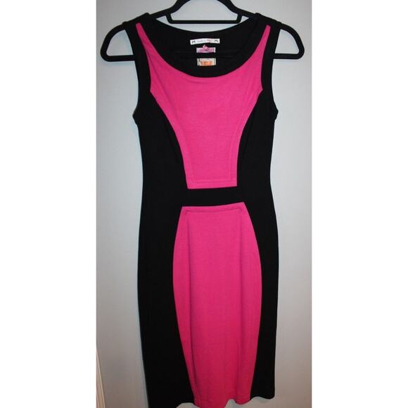 Yoana Baraschi Black With Pink Color Block Sleeveless Dress Size Women's XS - Picture 2 of 4